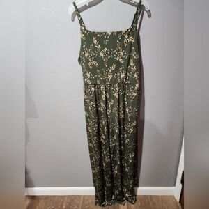 Olive Green Floral Maxi Dress - Sleeveless Casual